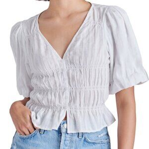 Steve Madden White Puff Sleeve Crop Top Cottagecore Peasant Boho Blouse Medium
